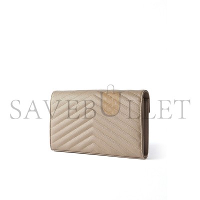 YSL CASSANDRE CHAIN MATELASSÉ TEXTURED-LEATHER WALLET (19*12*4cm) 